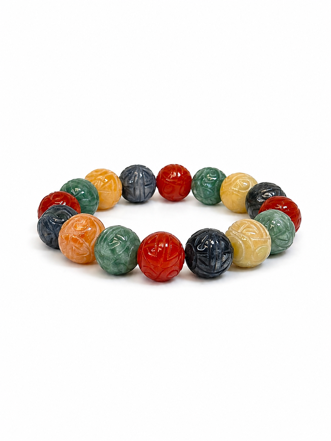 4 Tone Carved Jade Beaded Bracelet