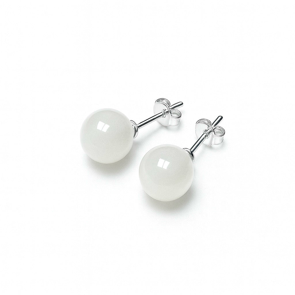 8mm White Jade stud Earring